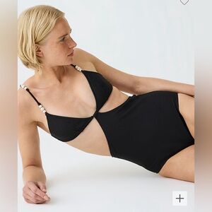 J. Crew NWT Ribbed Cutout One-Piece Swimsuit with Pearls - Black